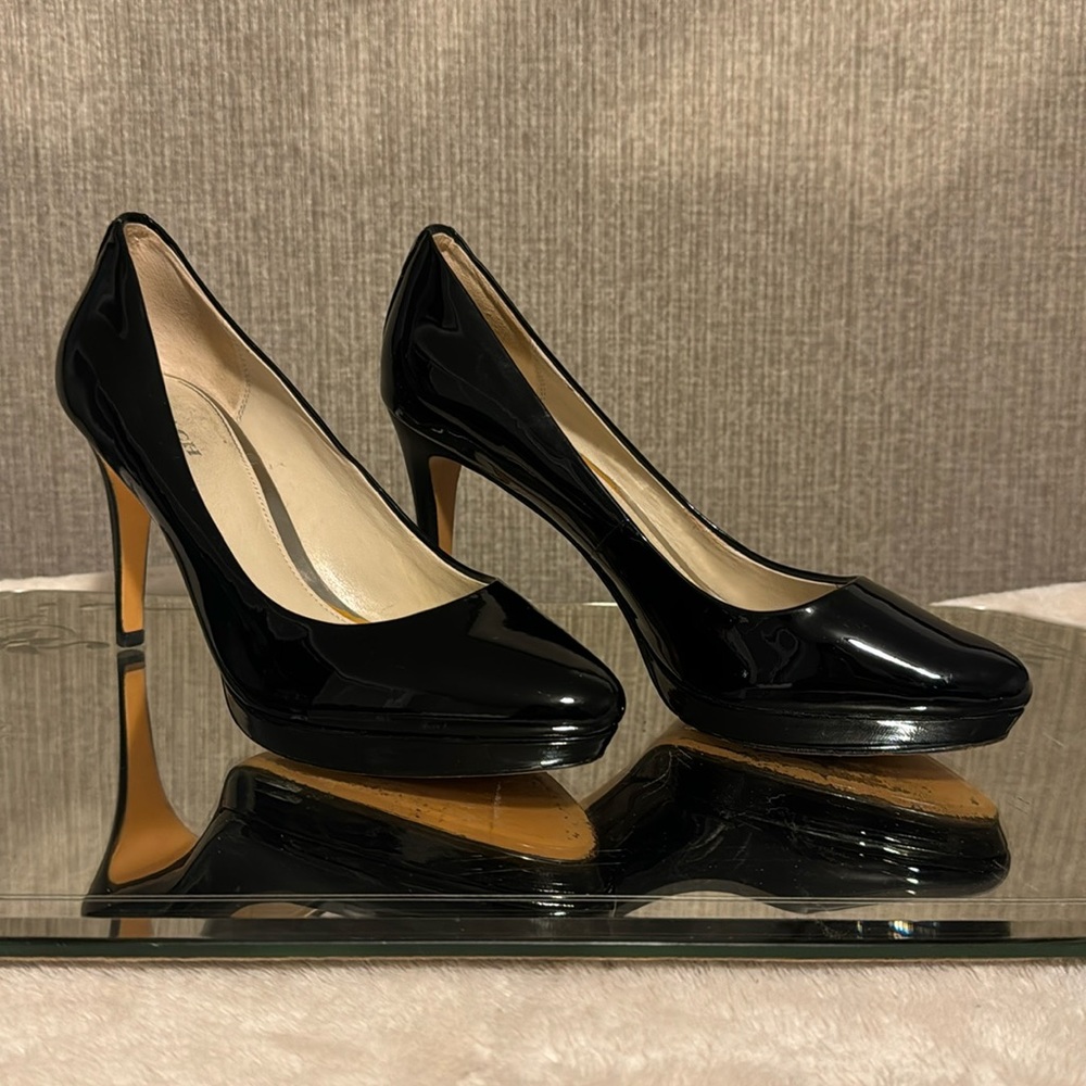 Coach black patent heels. Stylish. Size 7.5 B